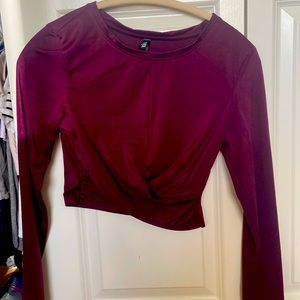 Purple/pink crop workout shirt -long sleeve